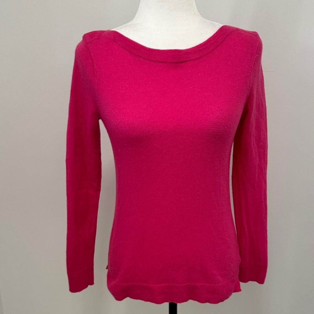 Ellen Tracy Fuchsia Pink Boat Neck Sweater 100% Extra Fine Merino Wool Sz S - Picture 2 of 12